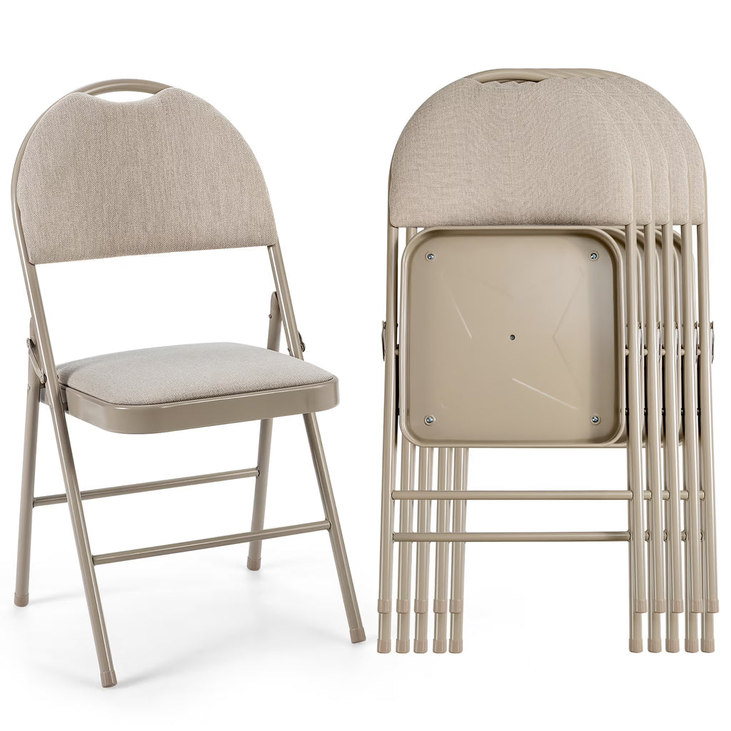 Nouveauté 2026 – Ensemble de 6 chaises pliantes Costway , assise rembourrée et revêtement en tissu, structure en métal, beige, pour la maison ou le bureau