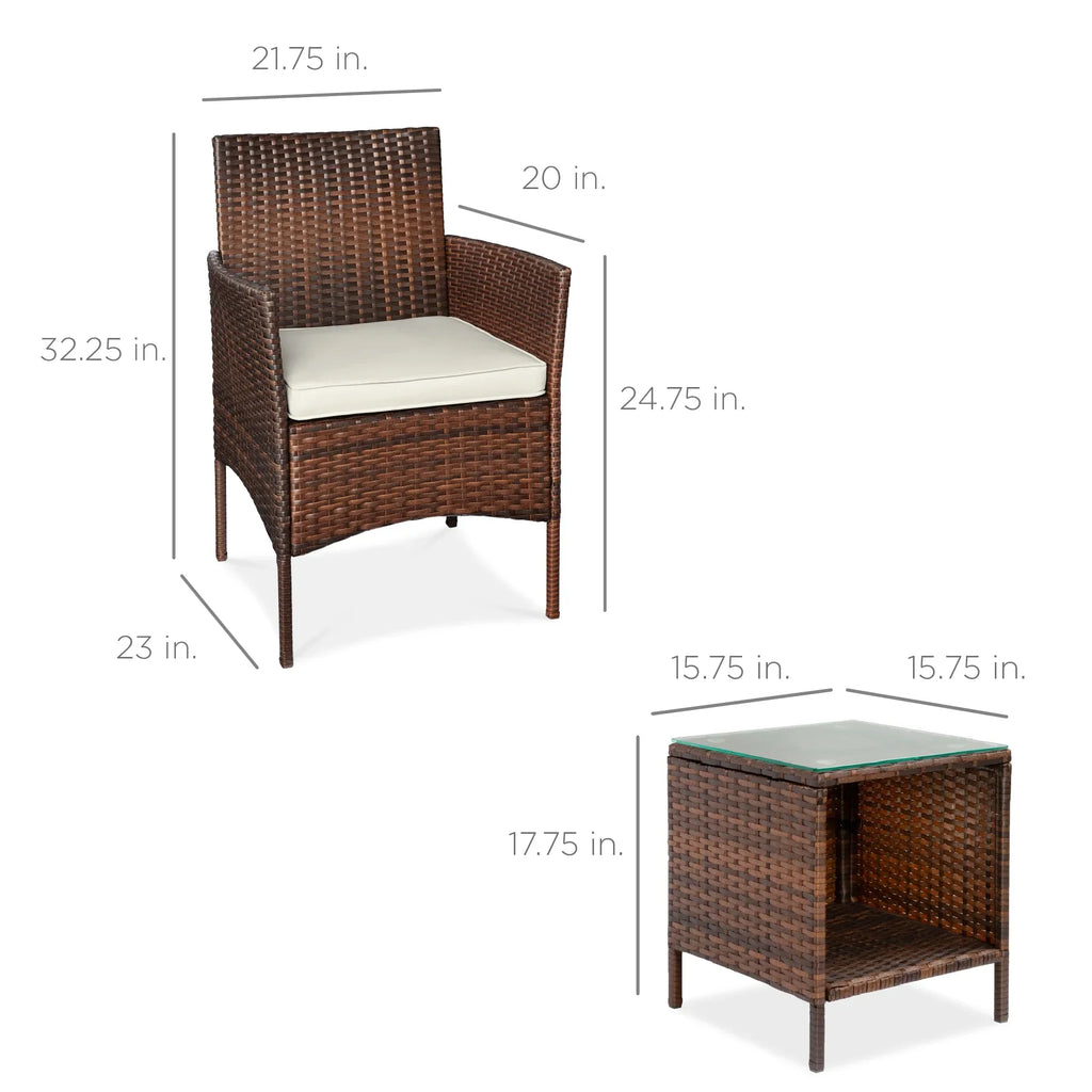Nouveauté 2026 – Ensemble bistro de jardin 3 pièces en résine tressée Best Choice Products , avec 2 chaises et une table - Gris/Bleu marine