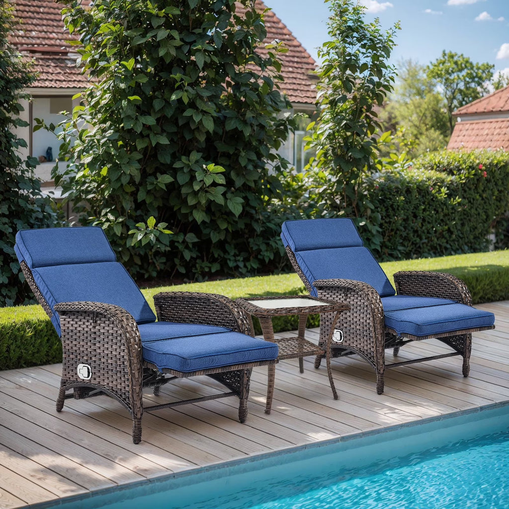 Nouveauté 2026 – Fauteuil inclinable d'extérieur OPOHORO , chaise longue de patio inclinable réglable avec coussin, en osier, avec dossier et repose-pieds réglables, idéal pour le bord de la piscine, beige