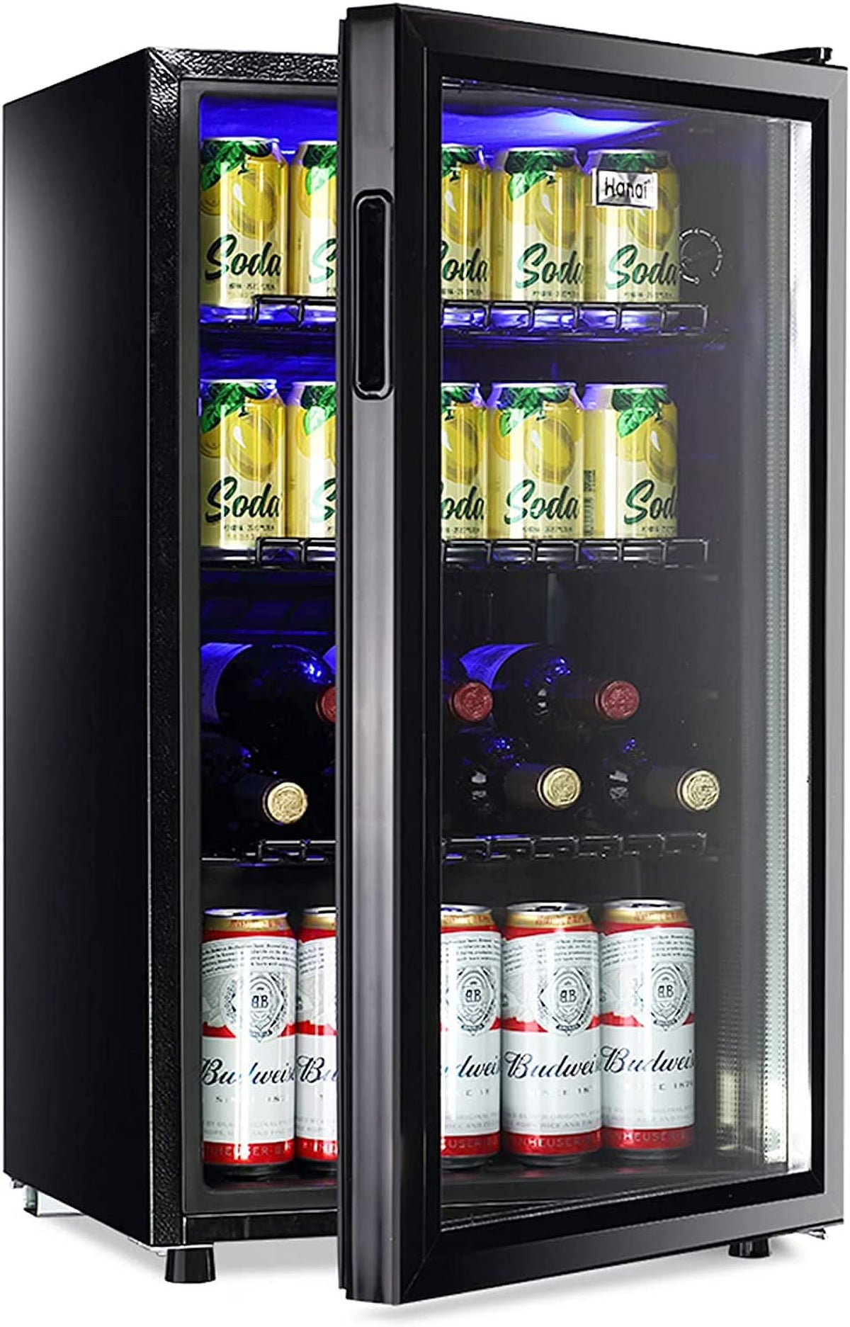 Nouveauté 2026 – Réfrigérateur à boissons compact WANAI , capacité de 100 canettes, porte vitrée, acier inoxydable noir
