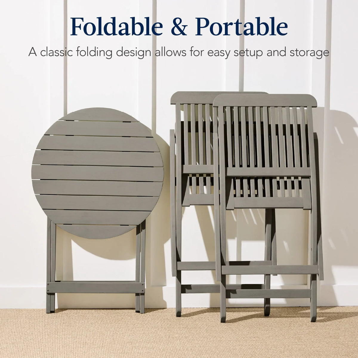 Nouveauté 2026 – Ensemble bistro 3 pièces en bois d'acacia Best Choice Products , mobilier de patio pliant avec 2 chaises et une table - Naturel