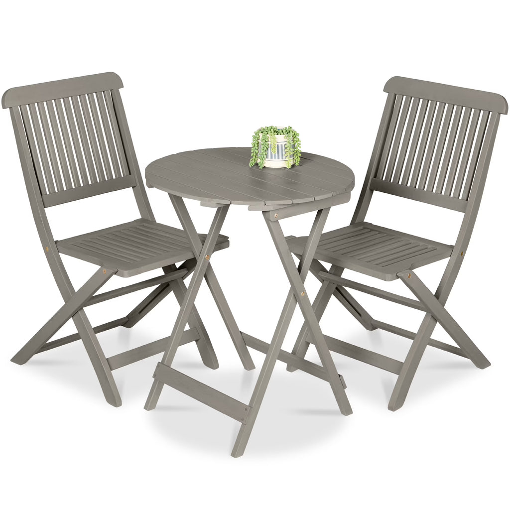 Nouveauté 2026 – Ensemble bistro 3 pièces en bois d'acacia Best Choice Products , mobilier de patio pliant avec 2 chaises et une table - Naturel