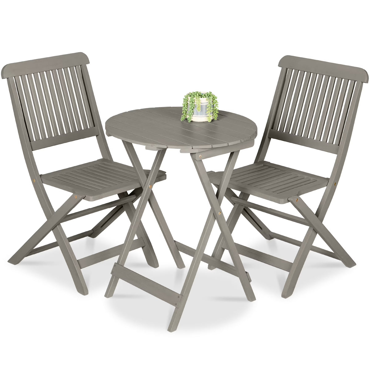 Nouveauté 2026 – Ensemble bistro 3 pièces en bois d'acacia Best Choice Products , mobilier de patio pliant avec 2 chaises et une table - Naturel