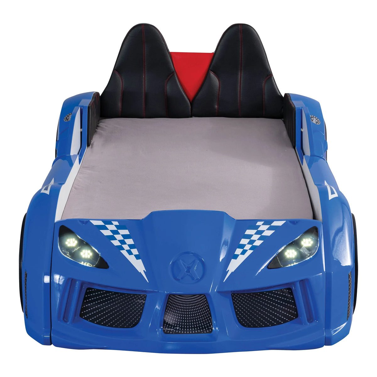 Nouveauté 2026 – Lit double en plastique pour enfants Dash Kids, motif voiture de course, avec LED et son, blanc, Furniture of America