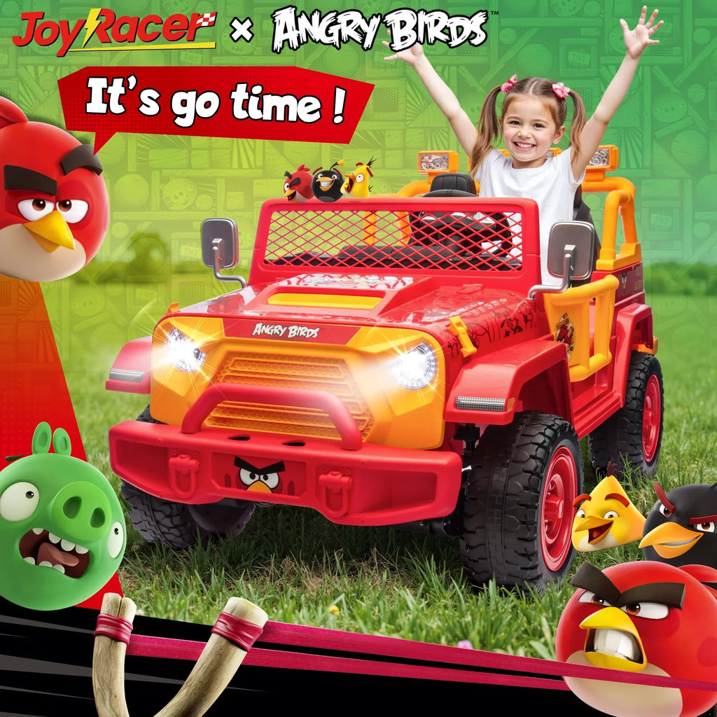 Nouveauté 2026 – Joyracer , véhicule électrique 24 volts pour enfants de 3 à 8 ans, sous licence Angry Birds, avec télécommande, pelle, Bluetooth, phares et roues motorisées. Convient aux enfants jusqu'à 60 kg (130 lbs). Couleur verte