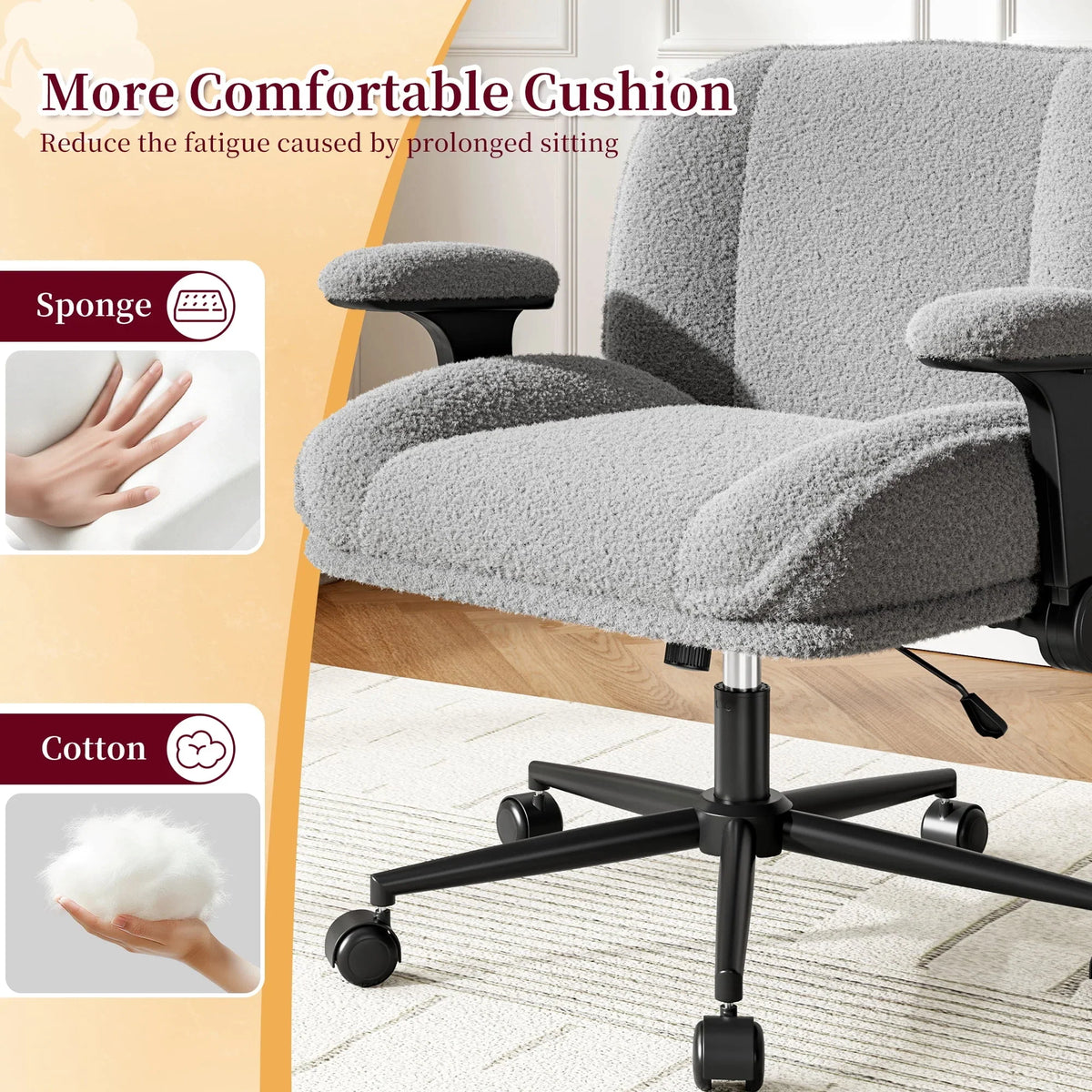 Nouveauté 2026 – Chaise de bureau Romorgniz Criss Cross avec accoudoirs réglables, soutien lombaire, dossier inclinable, coussin épais et roulettes. Idéale pour le bureau, les jeux vidéo, la lecture ou la coiffeuse. Couleur : blanc cassé