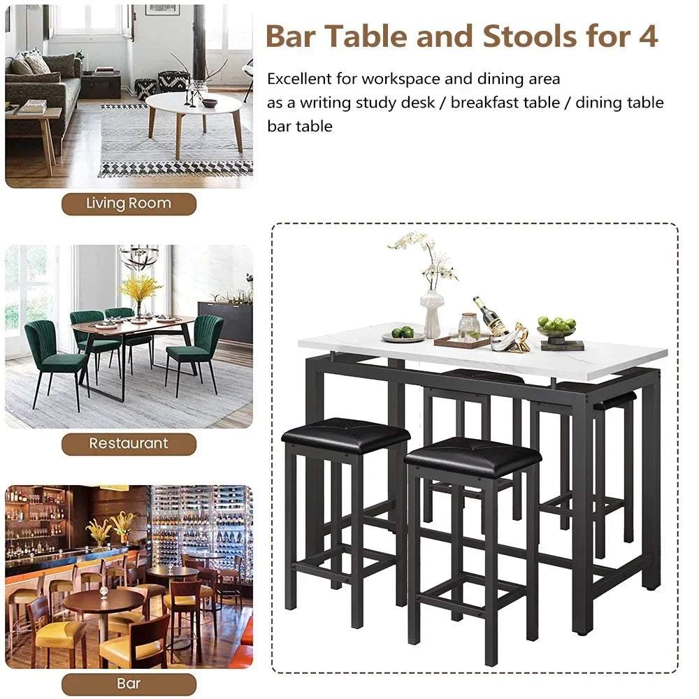 Nouveauté 2026 – Ensemble de table haute 5 places , table de bar et tabourets assortis, table à manger minimaliste avec tabourets sans dossier, ensemble table et chaises de bar avec plateau en bois pour cuisine, appartement ou bistrot - Gain de place