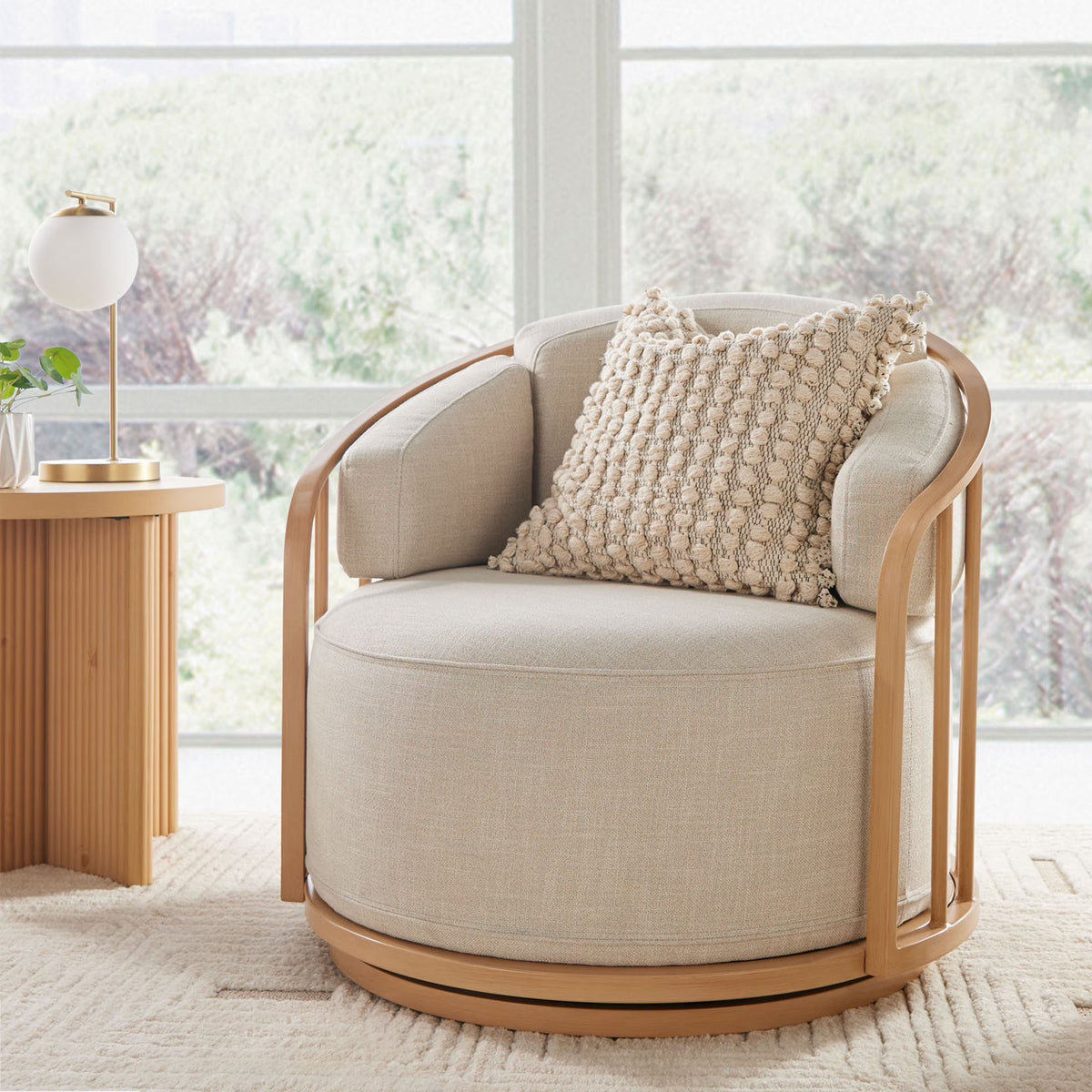 Nouveauté 2026 – Fauteuil pivotant Lillian Birdcage, lin crème, collection Better Homes & Gardens