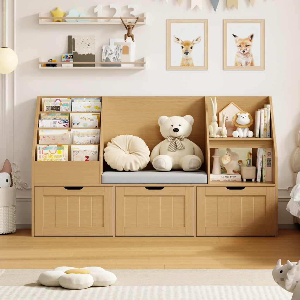 Nouveauté 2026 – Bibliothèque pour enfants Homfa avec coin lecture et 3 tiroirs amovibles, bibliothèque à 2 cubes avec étagères à livres à 4 niveaux, rangement pour jouets et jouets, idéale pour la chambre ou la salle de jeux, blanche