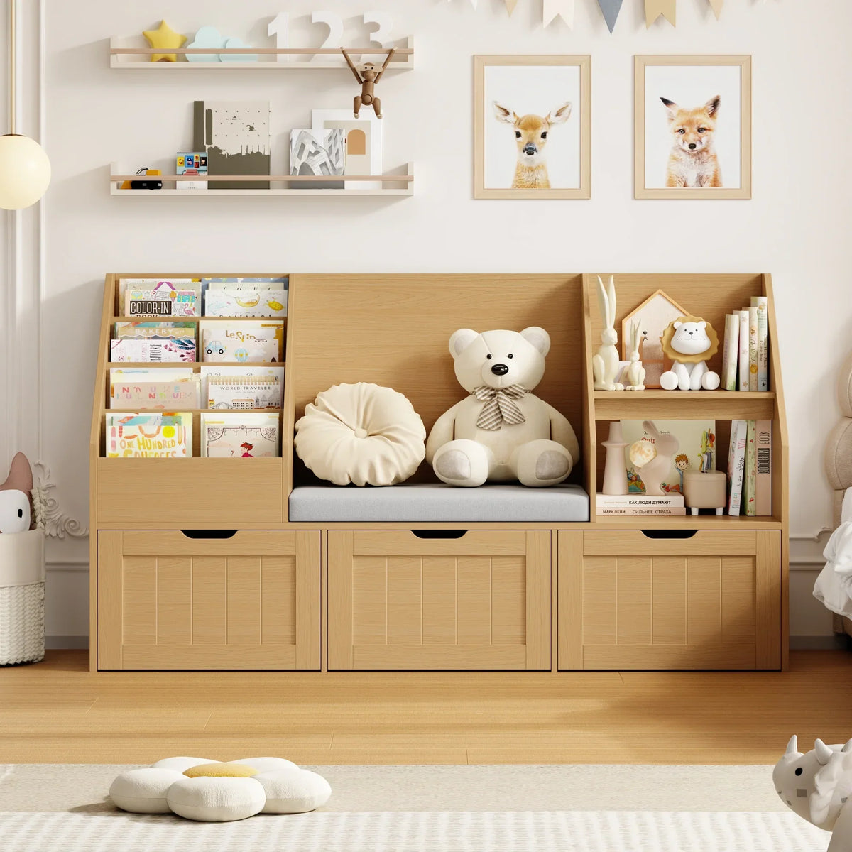 Nouveauté 2026 – Bibliothèque pour enfants Homfa avec coin lecture et 3 tiroirs amovibles, bibliothèque à 2 cubes avec étagères à livres à 4 niveaux, rangement pour jouets et jouets, idéale pour la chambre ou la salle de jeux, blanche