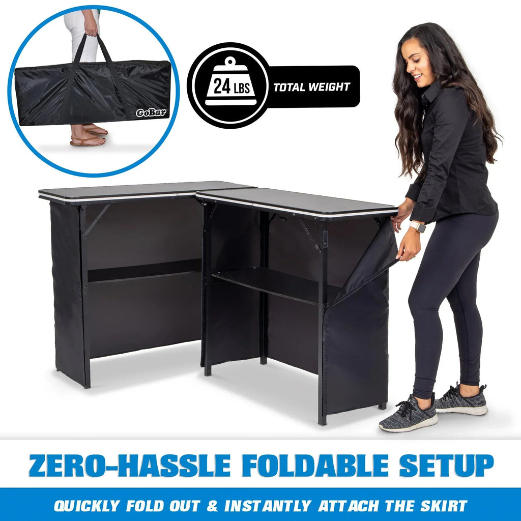 Nouveauté 2026 – Ensemble table de bar double portable GoBar avec lumières LED multicolores - Station de bar mobile pour événements - Étui de transport inclus