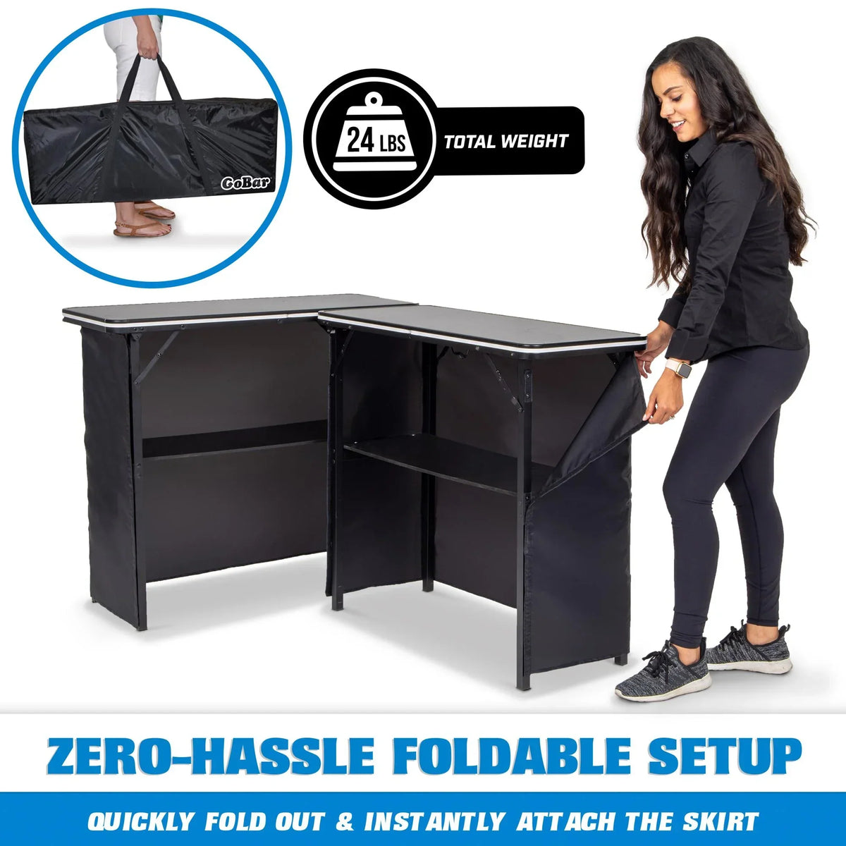 Nouveauté 2026 – Ensemble table de bar double portable GoBar avec lumières LED multicolores - Station de bar mobile pour événements - Étui de transport inclus