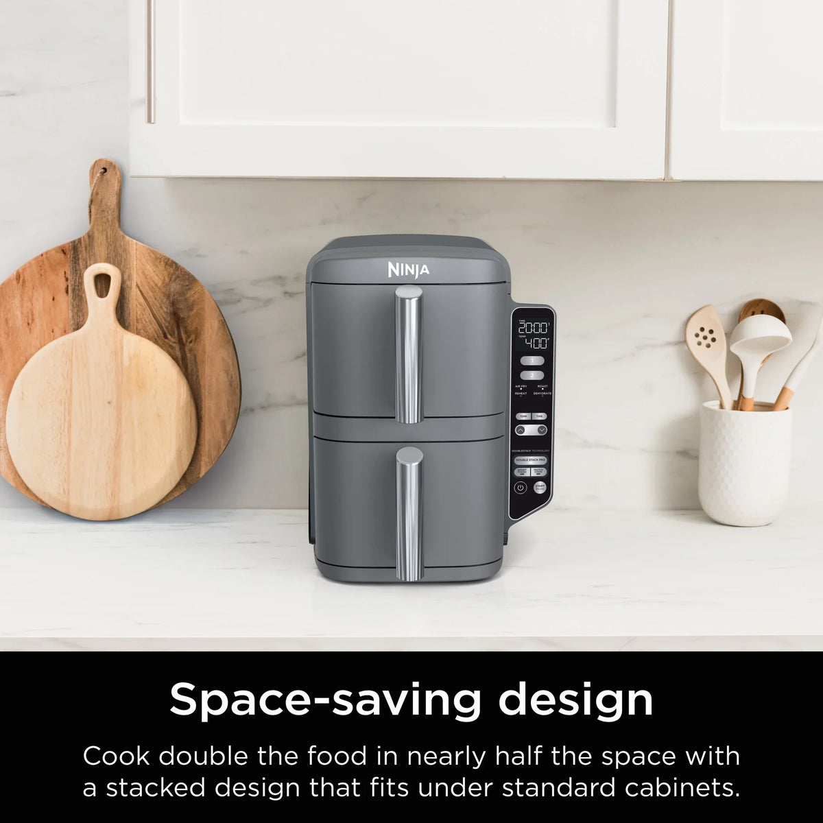 Nouveauté 2026 – Friteuse à air Ninja DoubleStack XL à 2 paniers, technologie DoubleStack permettant de cuire 4 aliments simultanément, conception compacte, 10 pintes, 4 en 1, Smart Finish & Match Cook, SL400