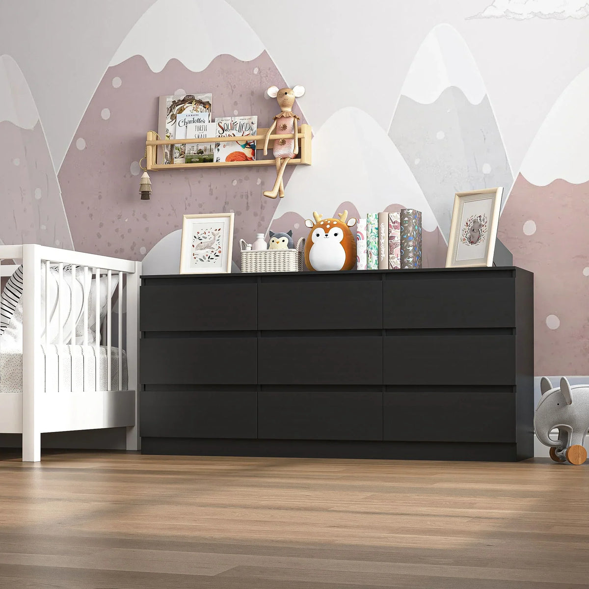 Nouveauté 2026 – Commode Resenkos moderne style milieu du siècle, 6 tiroirs, large, pour chambre à coucher, grise