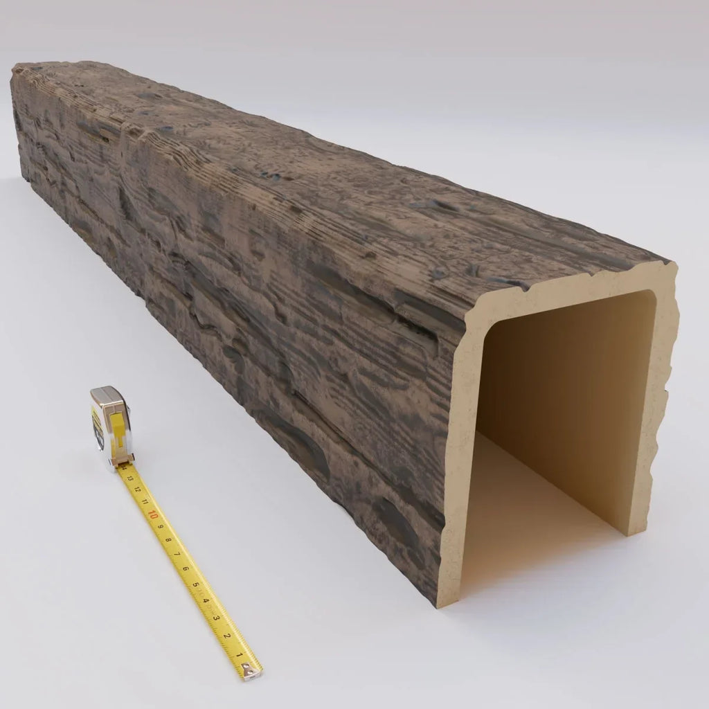 Nouveauté 2026 – Ekena Millwork 3 1/2 po L x 3 1/2 po H x 120 po P 3 côtés (poutre en U) Bois de récupération HeritageTimber Faux bois Poutre de plafond, Brun Kona