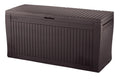 Nouveauté 2026 – Coffre de rangement extérieur Keter Comfy , 71 gallons, en résine, marron expresso
