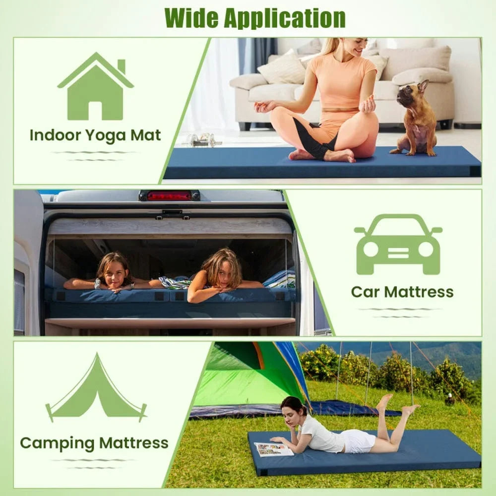 Nouveauté 2026 – Matelas de camping pliable Spaco avec coussin en mousse haute densité et fond antidérapant, matelas gonflables et sacs de couchage pour l'extérieur (jardin, cour, bleu marine