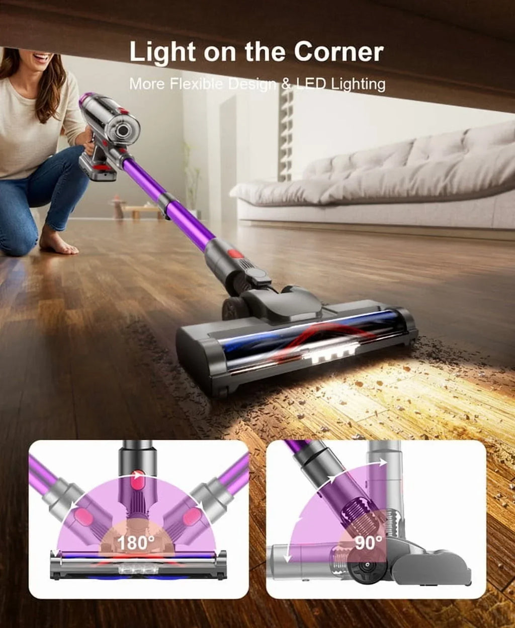 Nouveauté 2026 – Aspirateur sans fil Hosaud - 45 000 Pa, 550 W, 55 min d'autonomie, 2 600 mAh - Léger et idéal pour la maison, les poils d'animaux, les tapis et les sols (violet
