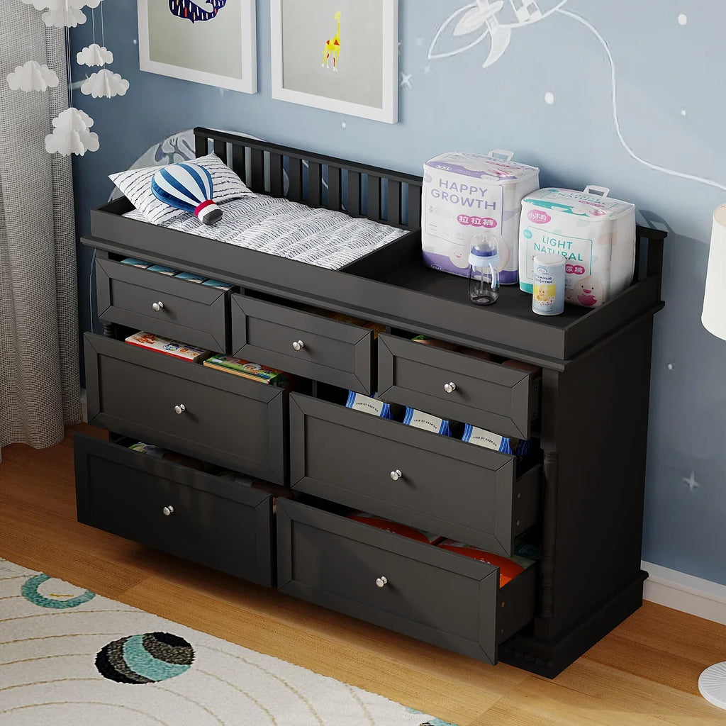 Nouveauté 2026 – Table à langer/commode pour chambre de bébé OXYLIFE , 114 cm (45 po), avec 4 tiroirs et une étagère, blanche