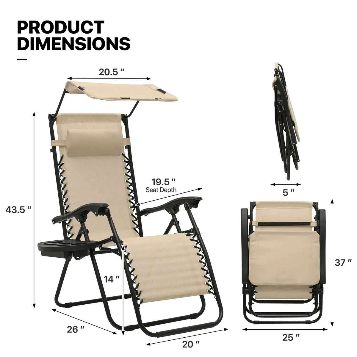 Nouveauté 2026 – Ensemble de 2 chaises MoNiBloom Zero Gravity , fauteuils de plage/terrasse pliables avec auvent et appui-tête, noirs