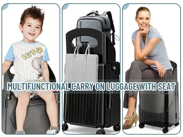 Nouveauté 2026 – Valise cabine Fridtrip de 51 cm (20 pouces) avec serrure TSA, siège pliable, roulettes pivotantes verrouillables, housse de protection et ceinture de sécurité incluses. Convient aux enfants et aux adultes