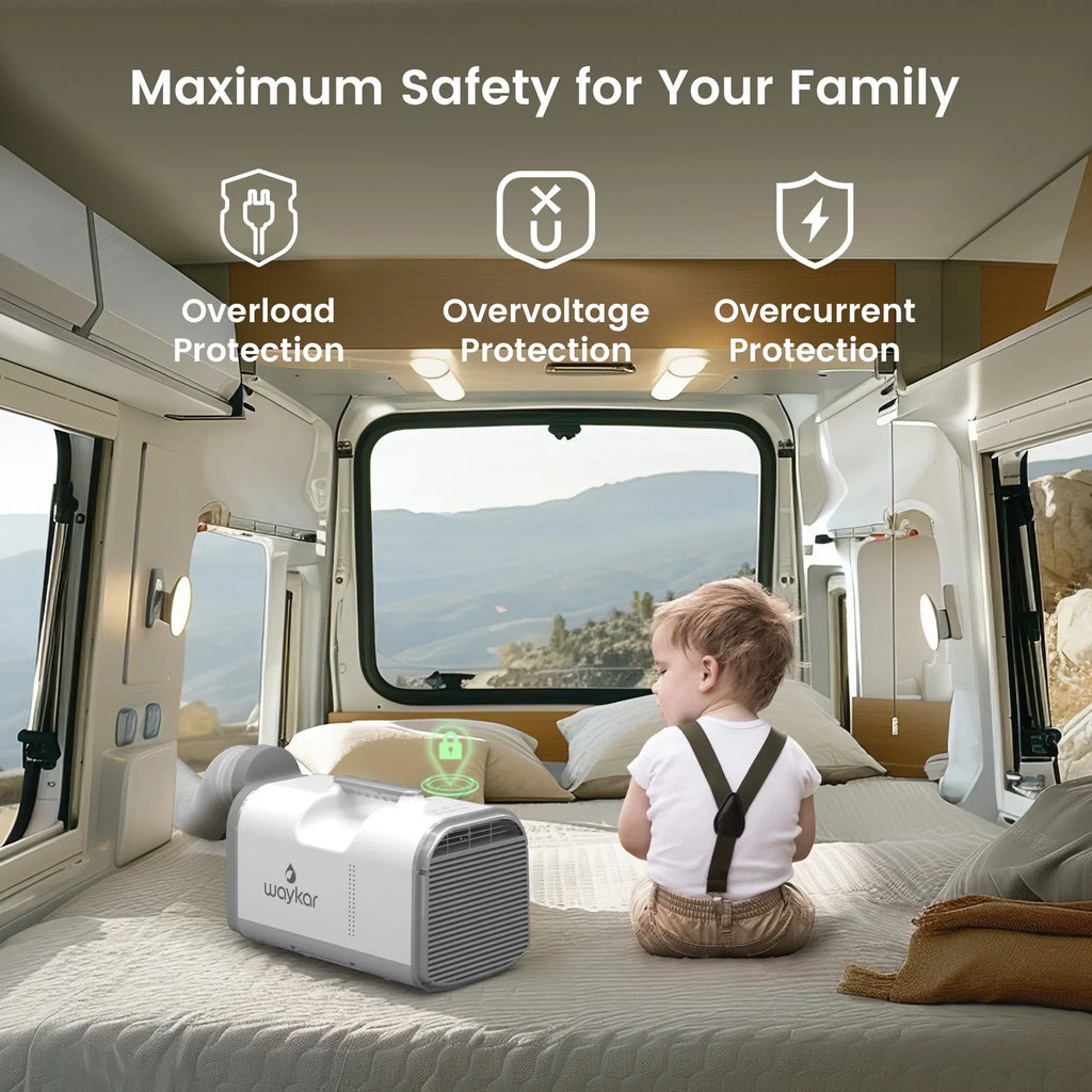 Nouveauté 2026 – Climatiseur portable Waykar 4500 BTU pour tente, camping, camping-car, 12 m², faible niveau sonore, télécommande