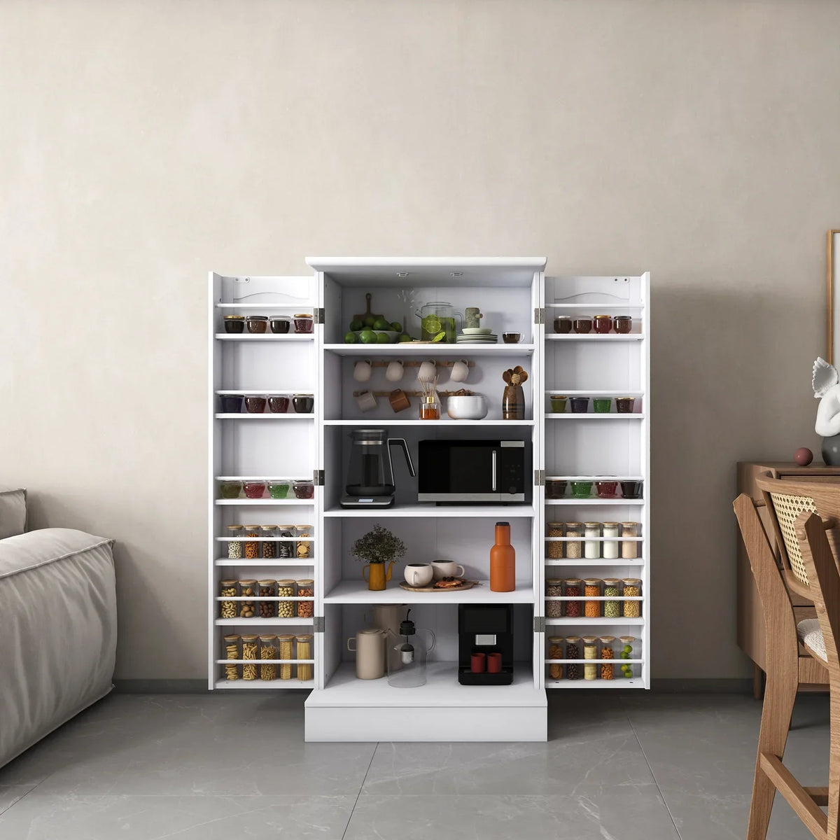 Nouveauté 2026 – Meuble de cuisine 47 , buffet blanc avec portes et étagères réglables, cuisine