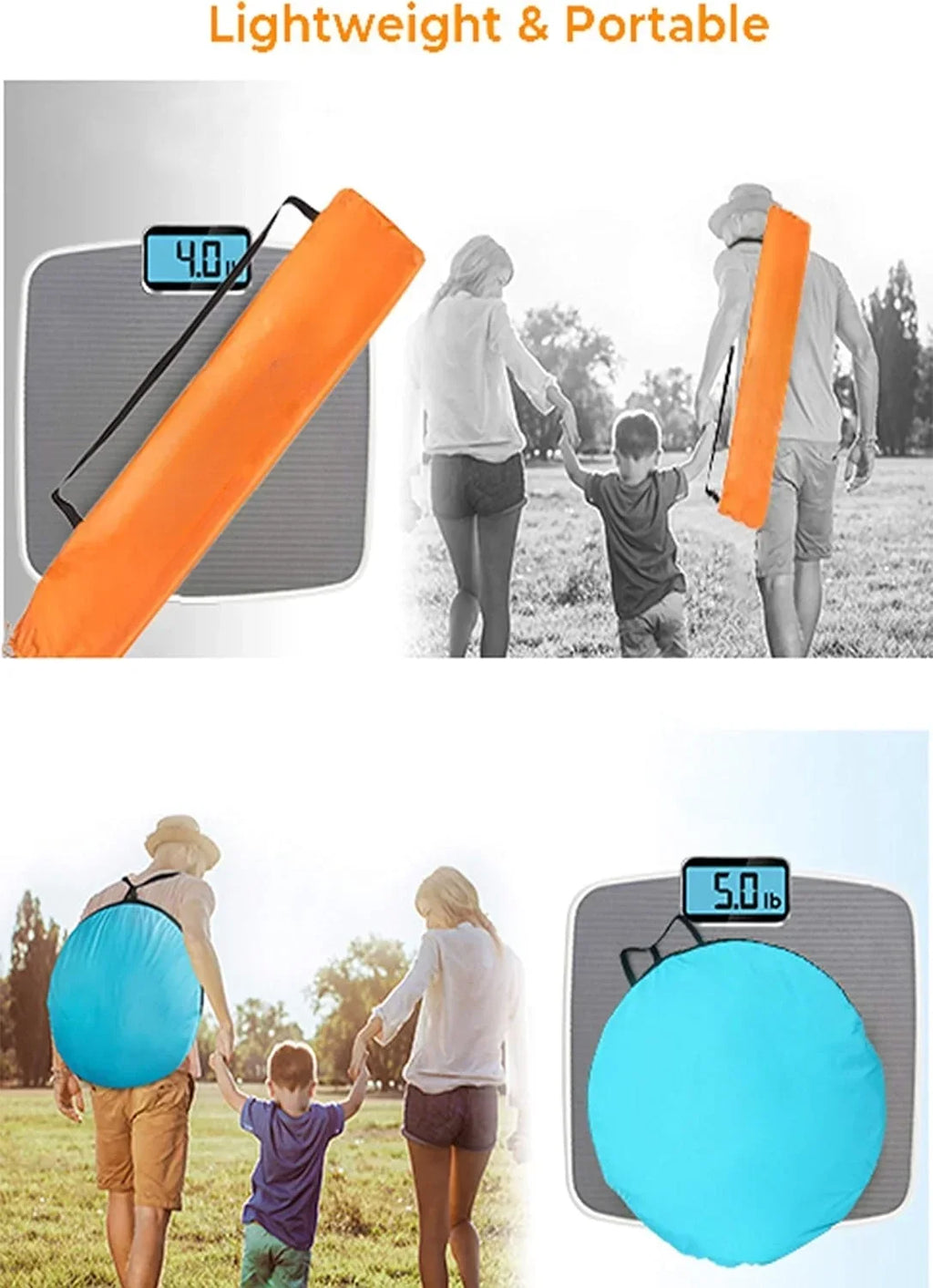 Nouveauté 2026 – Tente de plage 4 personnes X-Large - Abri solaire portable et instantané avec sac de transport, piquets, 6 poches à sable, protection UV, idéale pour la pêche, la randonnée et le camping. Imperméable et coupe-vent. Couleur orange