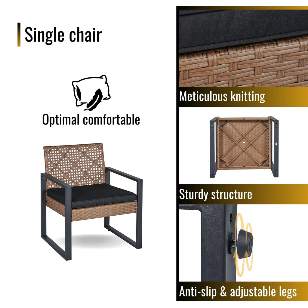 Nouveauté 2026 – Ensemble de mobilier de patio robuste , ensemble de conversation d'extérieur sectionnel 4 pièces, ensemble de canapé de patio en rotin PE marron avec coussins bleus