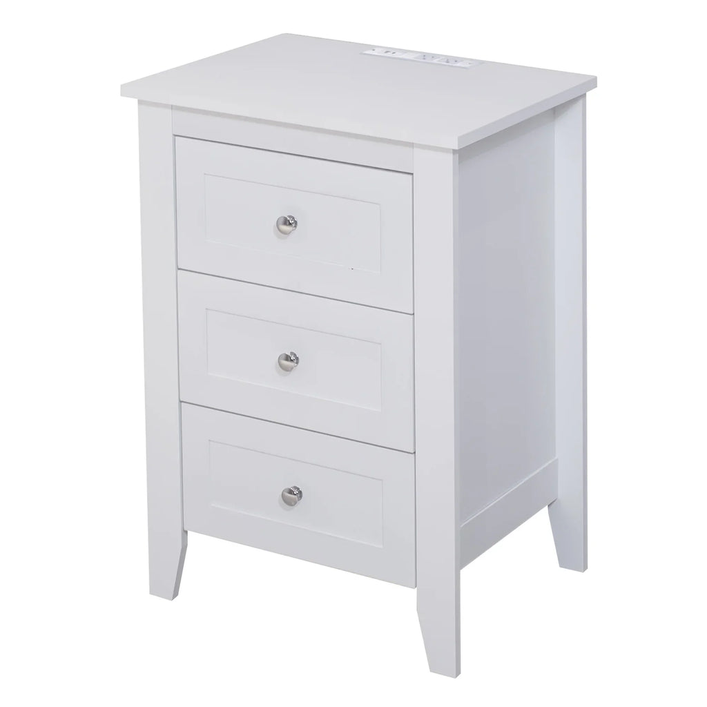 Nouveauté 2026 – Ensemble de 2 tables de chevet modernes blanches à 3 tiroirs Glavbiku , avec ports USB et prises électriques, pour chambres à coucher, adultes