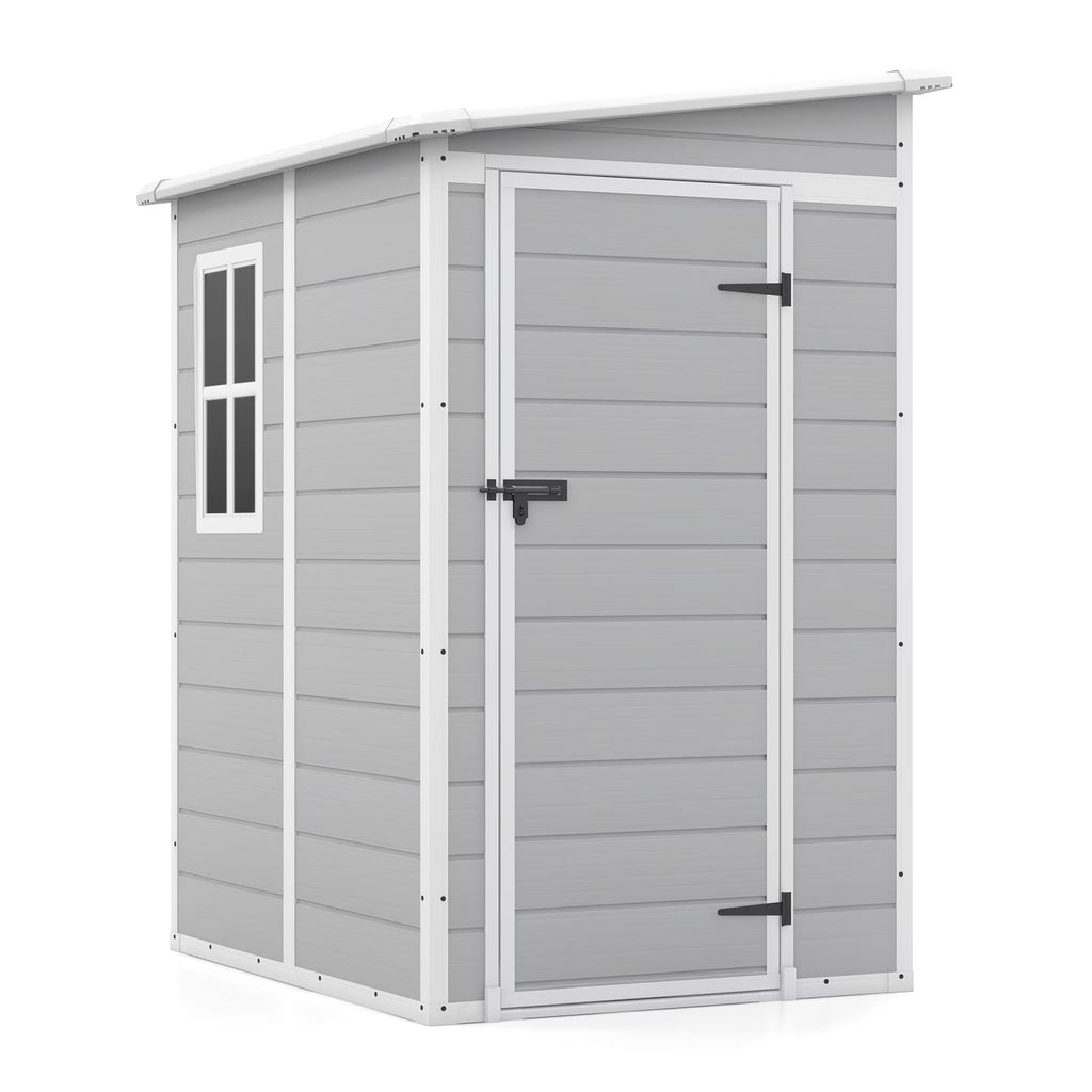 Nouveauté 2026 – Abri de jardin Patiowell , 1,5 x 1,2 m, en résine avec plancher, fenêtre et porte verrouillable, idéal pour le mobilier de jardin, les outils et les vélos. Couleur : blanc