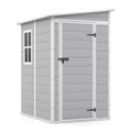 Nouveauté 2026 – Abri de jardin Patiowell , 1,5 x 1,2 m, en résine avec plancher, fenêtre et porte verrouillable, idéal pour le mobilier de jardin, les outils et les vélos. Couleur : blanc