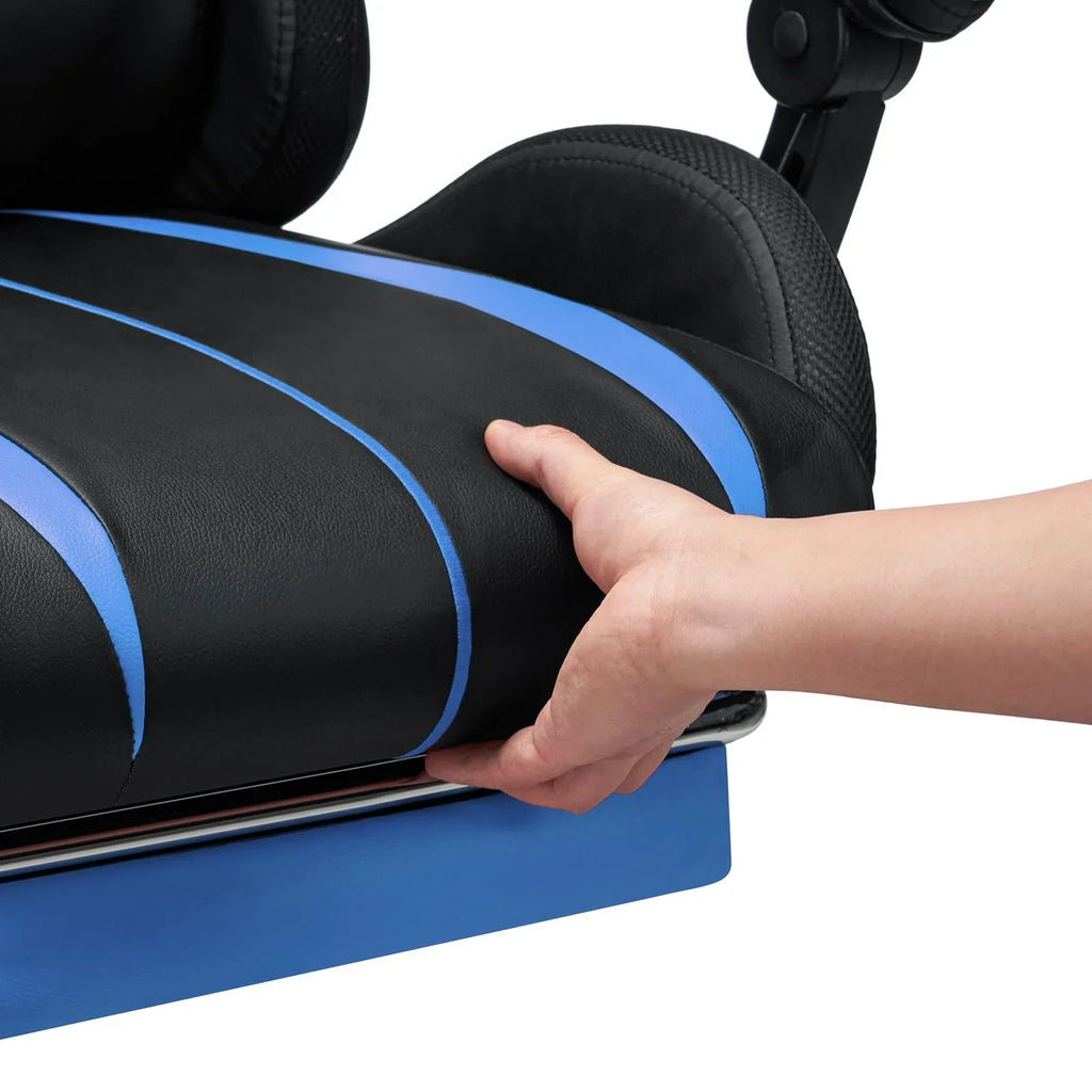 Nouveauté 2026 – Fauteuil de jeu RGB avec haut-parleurs, massage, éclairage LED et repose-pieds, dossier haut, bleu et noir, pour adultes
