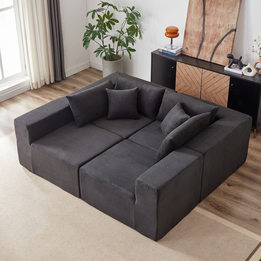 Nouveauté 2026 – Canapé d'angle modulaire en velours côtelé de 264 cm (104 pouces), ensemble de canapés de sol de luxe, mobilier d'intérieur rembourré, canapé compressé en mousse pour salon et chambre, combinaison libre de 4 pièces