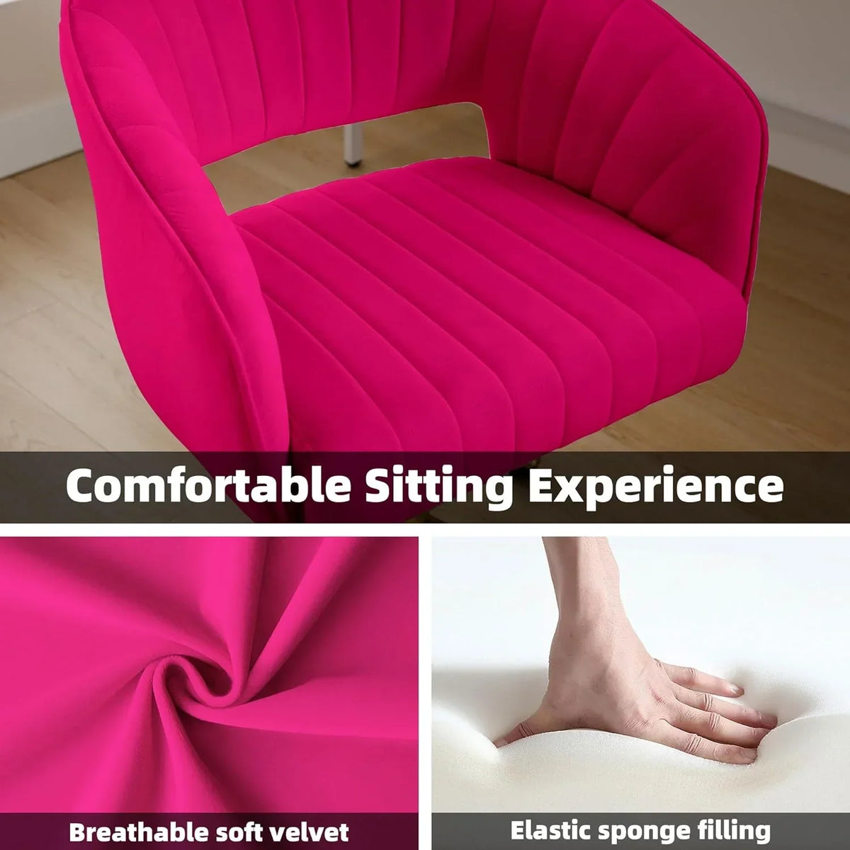 Nouveauté 2026 – Chaise de bureau Westice , chaise de travail en velours, chaise pivotante réglable en hauteur avec base dorée, idéale pour coiffeuse, bureau, salon ou salle informatique, beige
