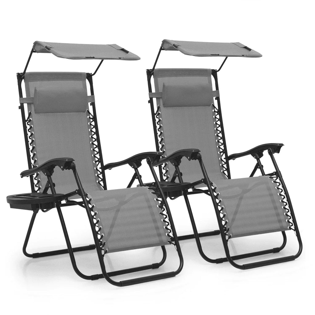 Nouveauté 2026 – Ensemble de 2 chaises MoNiBloom Zero Gravity , fauteuils de plage/terrasse pliables avec auvent et appui-tête, noirs