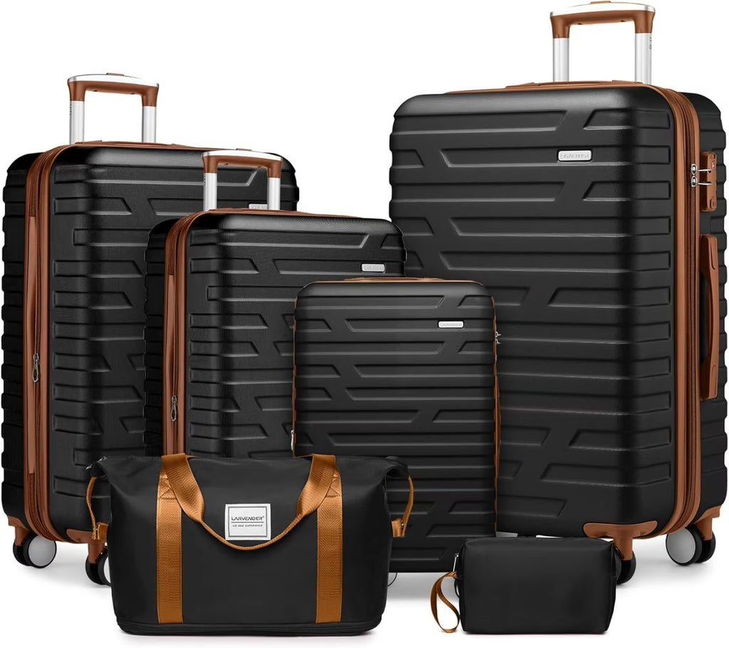 Nouveauté 2026 – Ensemble de 6 valises rigides comprenant des valises extensibles à roulettes pivotantes avec serrure TSA, 25 % de capacité supplémentaire, un sac de voyage et une trousse de toilette, valises en ABS crème