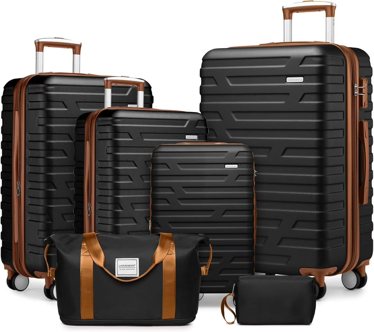 Nouveauté 2026 – Ensemble de 6 valises rigides comprenant des valises extensibles à roulettes pivotantes avec serrure TSA, 25 % de capacité supplémentaire, un sac de voyage et une trousse de toilette, valises en ABS crème