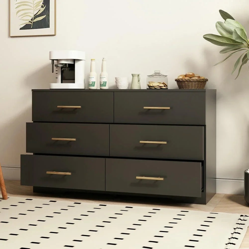 Nouveauté 2026 – Commode moderne Kadyn à 6 tiroirs, meuble en bois, commode pour chambre, meuble de rangement de cuisine avec tiroirs, commode (noire