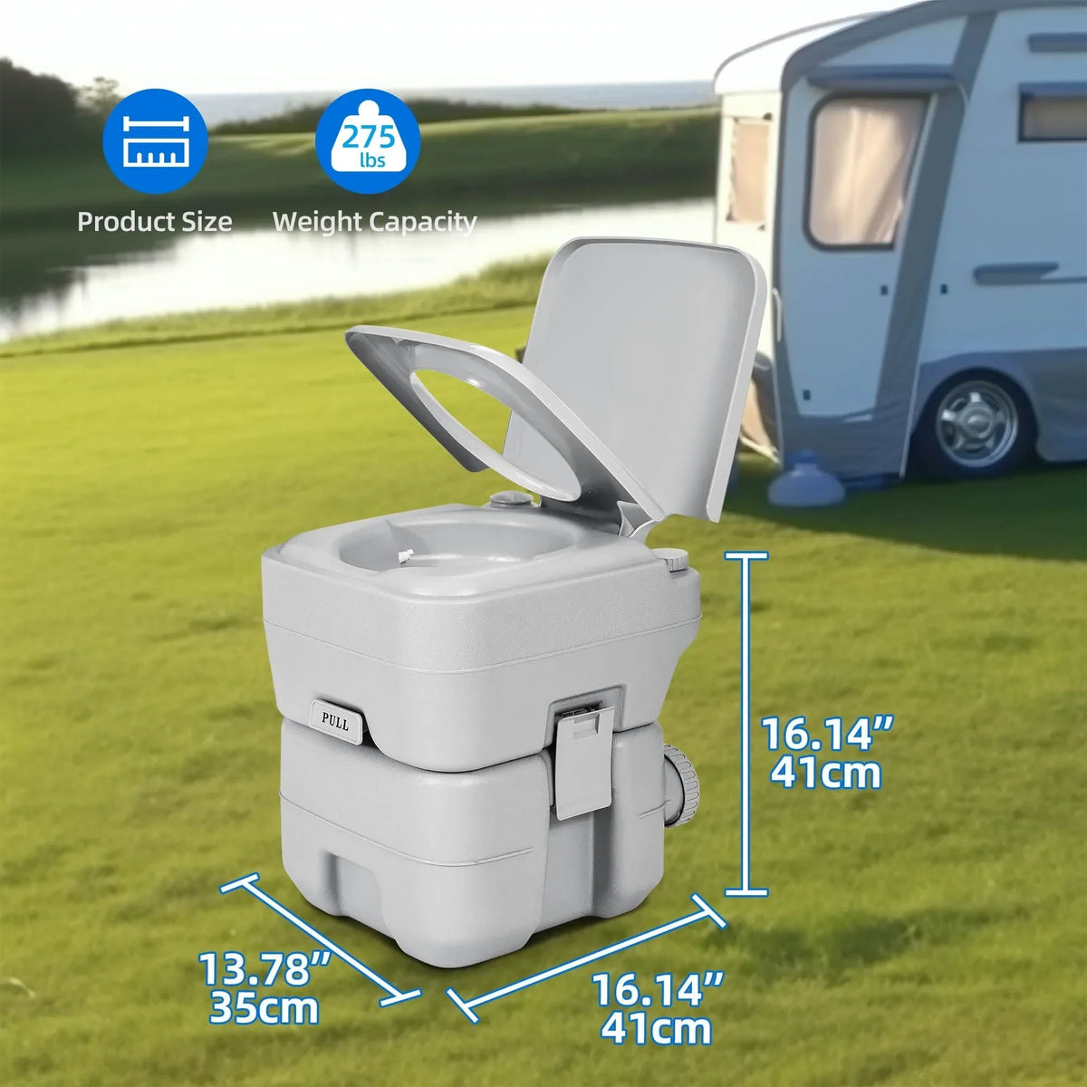 Nouveauté 2026 – Toilettes portables Dextrus , 5,3 gallons (20 litres), avec réservoir amovible, double bec verseur, pompe de chasse d'eau, idéales pour le camping, la navigation de plaisance, la randonnée et les voyages. Coloris : blanc et gris