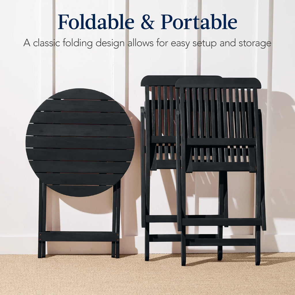 Nouveauté 2026 – Ensemble bistro 3 pièces en bois d'acacia Best Choice Products , mobilier de patio pliant avec 2 chaises et une table - Naturel