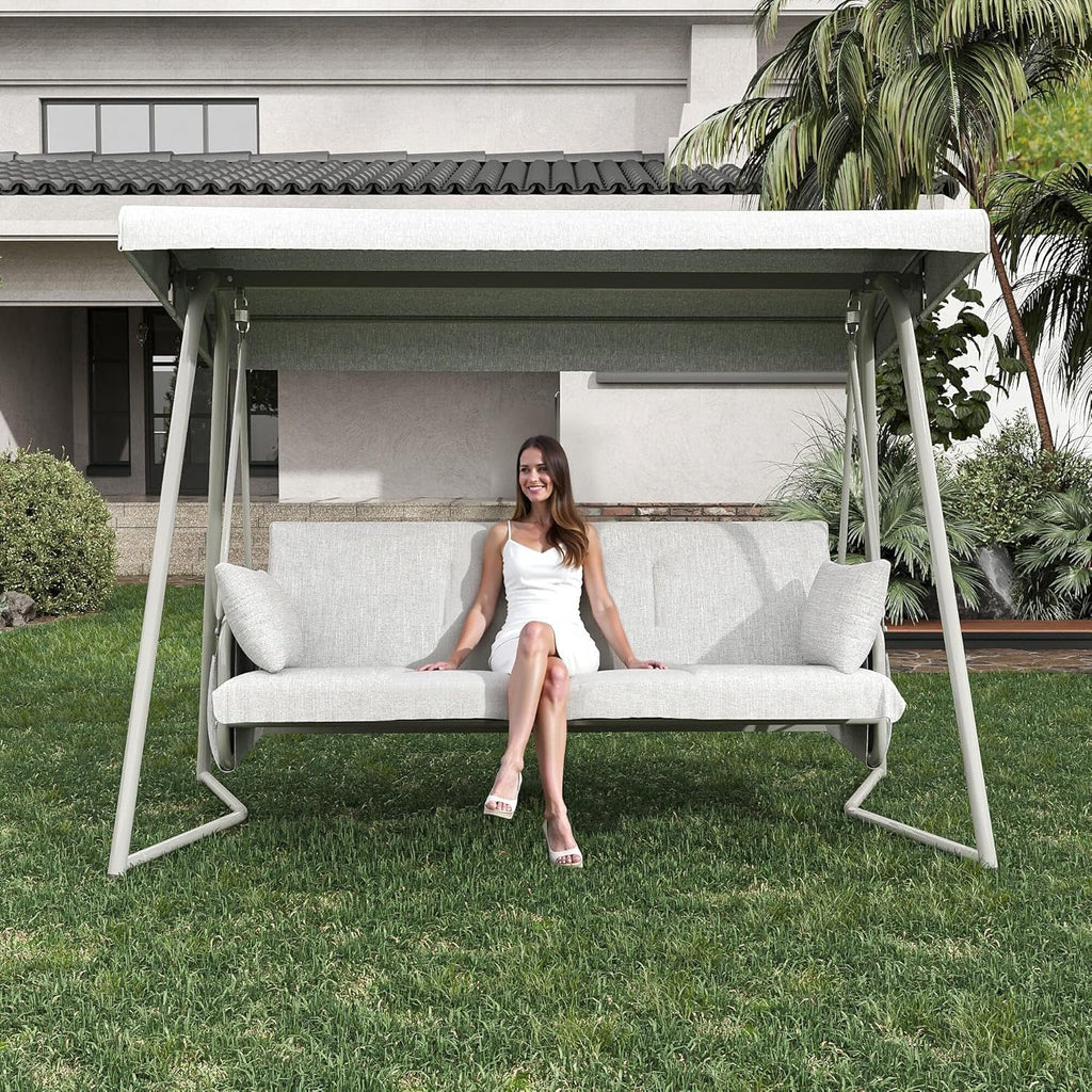 Nouveauté 2026 – Balancelle d'extérieur surdimensionnée 4 places TQKVIPI avec dossier réglable et auvent, convertible en lit suspendu 2 en 1 (capacité de 363 kg), avec coussins amovibles, idéale pour jardin, terrasse, piscine ou balcon