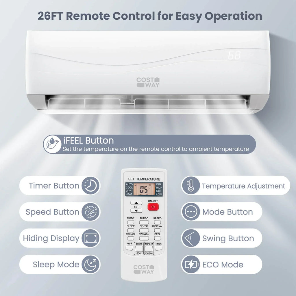Nouveauté 2026 – Climatiseur et chauffage mini-split Costway , 18 000 BTU, 19 SEER, couverture de 1 250 pi²