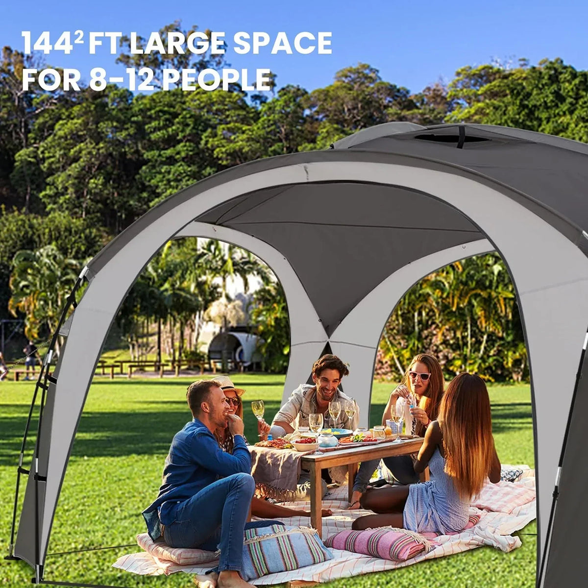 Nouveauté 2026 – Tente de plage UNP Easy Beach , 3,65 m x 3,65 m, pliable, protection UPF50+, avec parois latérales, piquets de sol et barres de stabilité. Abri solaire résistant à la pluie et à l'eau, idéal pour le camping, les jeux dans le jardin,