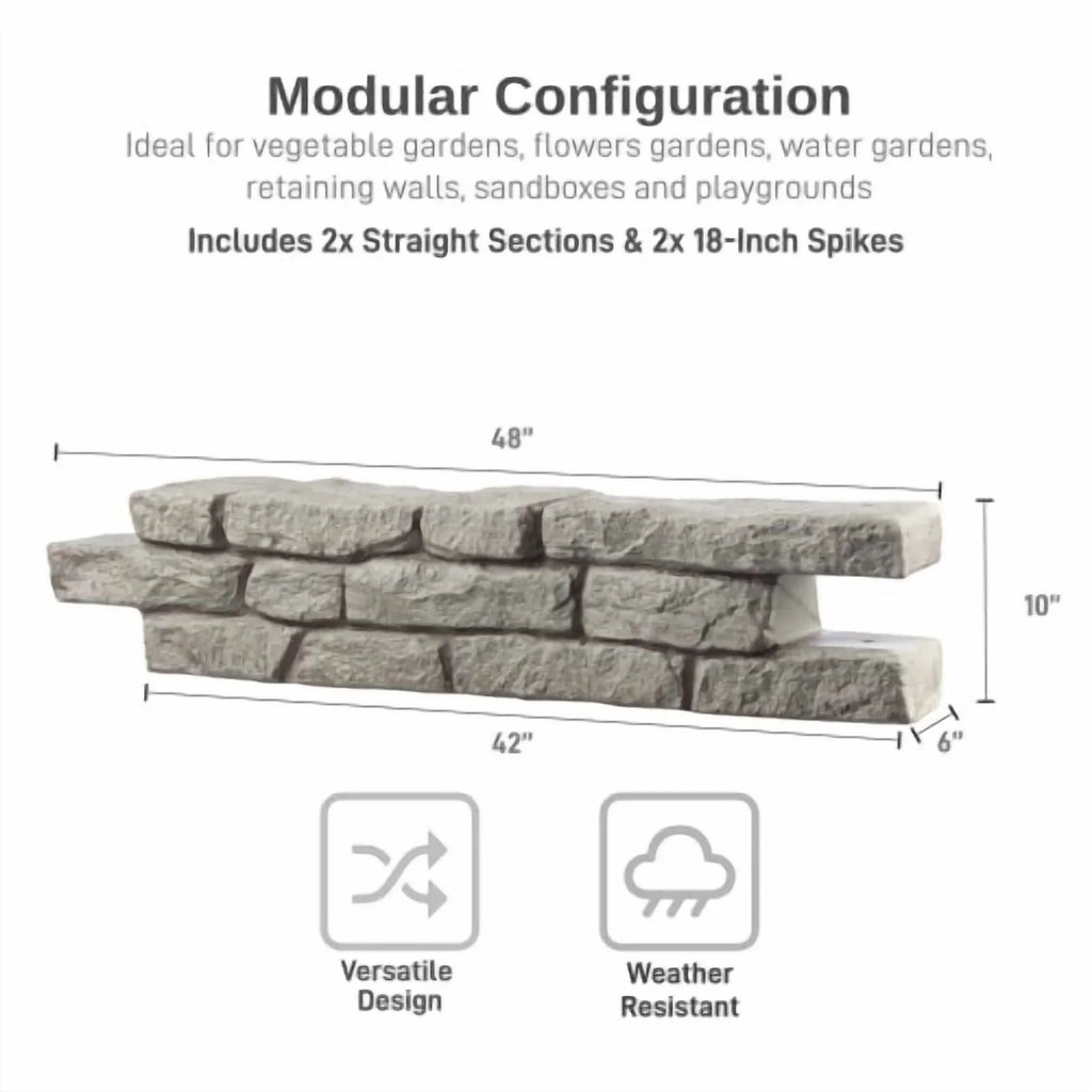 Nouveauté 2026 – RTS Home Accents Rock Lock Parterre de jardin surélevé en pierre droite (Lot de 2