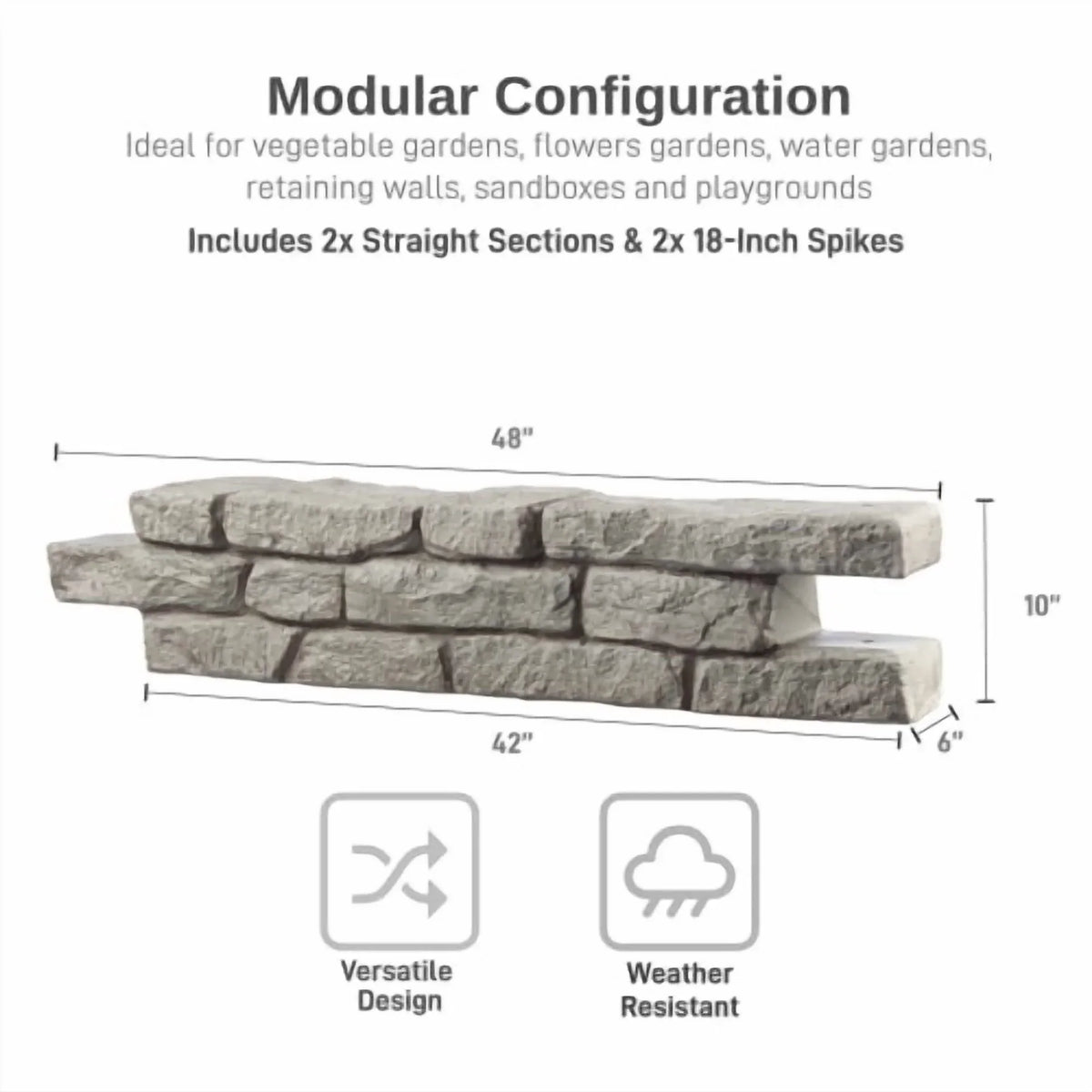 Nouveauté 2026 – RTS Home Accents Rock Lock Parterre de jardin surélevé en pierre droite (Lot de 2