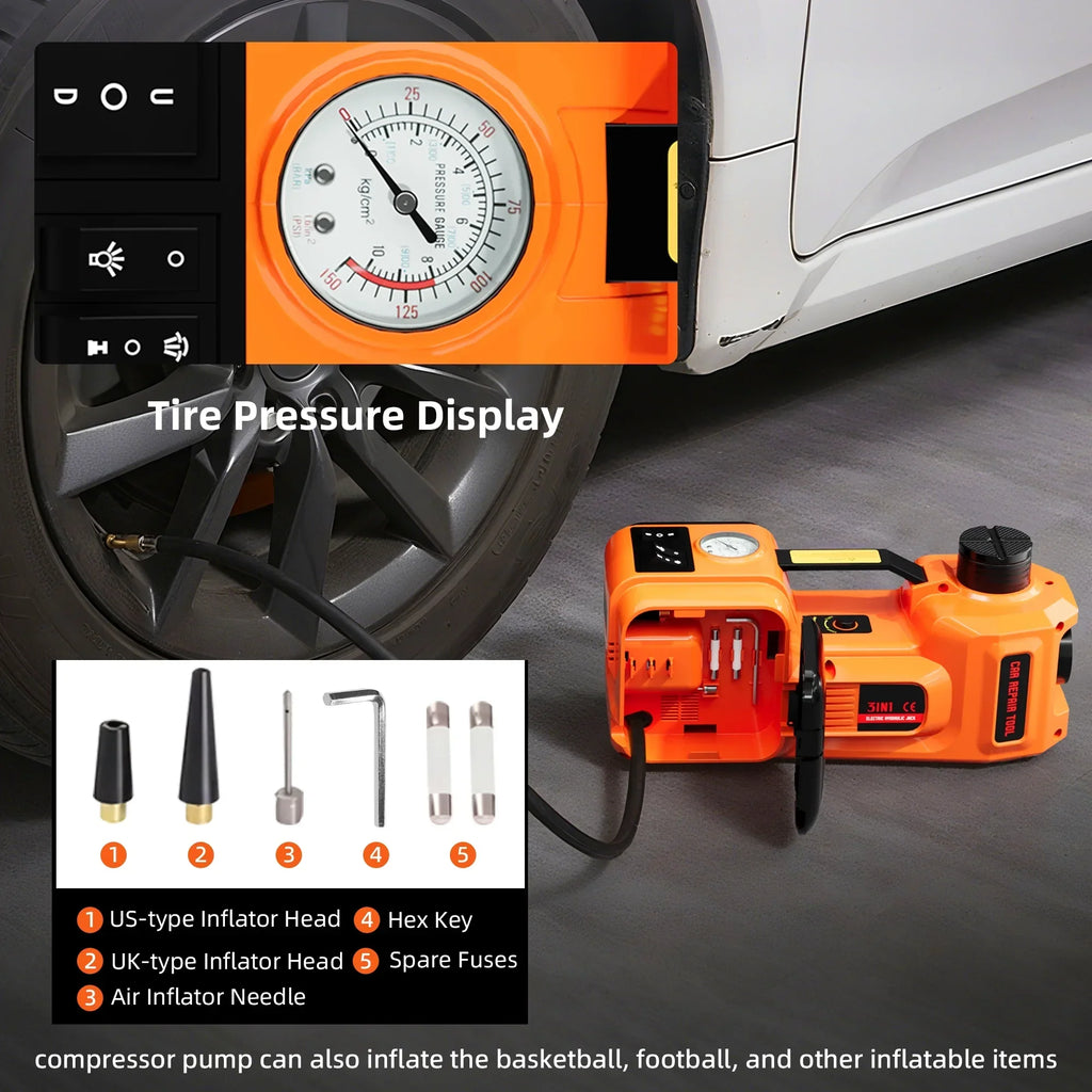 Nouveauté 2026 – Cric hydraulique électrique SZTAA avec compresseur d'air et marteau d'urgence, 5 tonnes (11 023 lb), pour SUV, berlines et camions (changement de pneus, réparations en garage