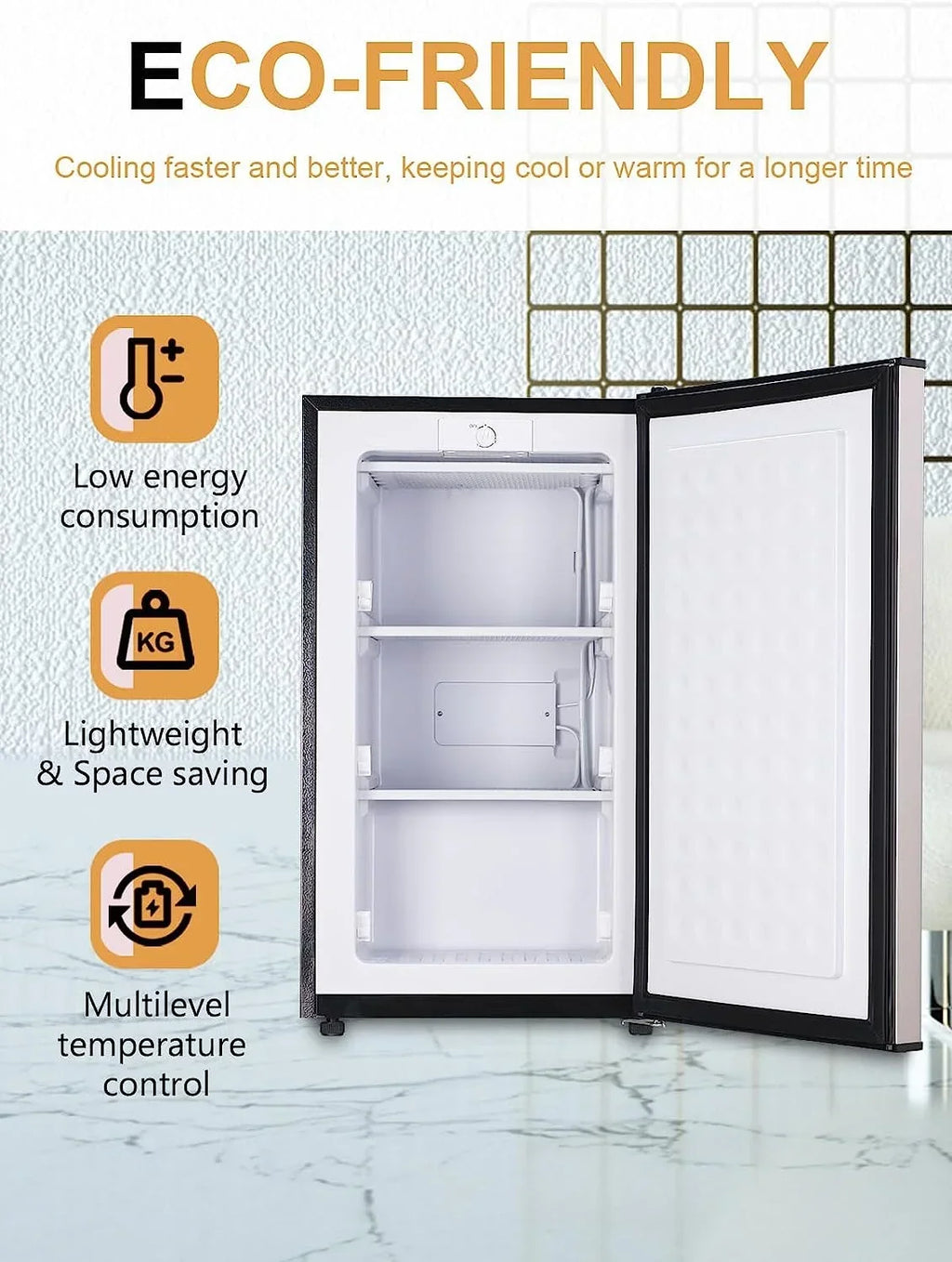 Nouveauté 2026 – Congélateur vertical Upright , congélateur vertical compact de 85 litres (3 pi³) avec thermostat réglable, mini-congélateur avec porte simple réversible en acier inoxydable, argent