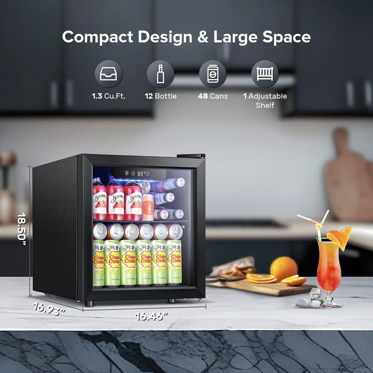 Nouveauté 2026 – Mini-réfrigérateur à boissons Auseo , 1,3 pi³ (37 litres) - Capacité de 55 canettes et 12 bouteilles - Porte double vitrée - Idéal pour la maison, le bar ou le bureau - Commandes tactiles électroniques