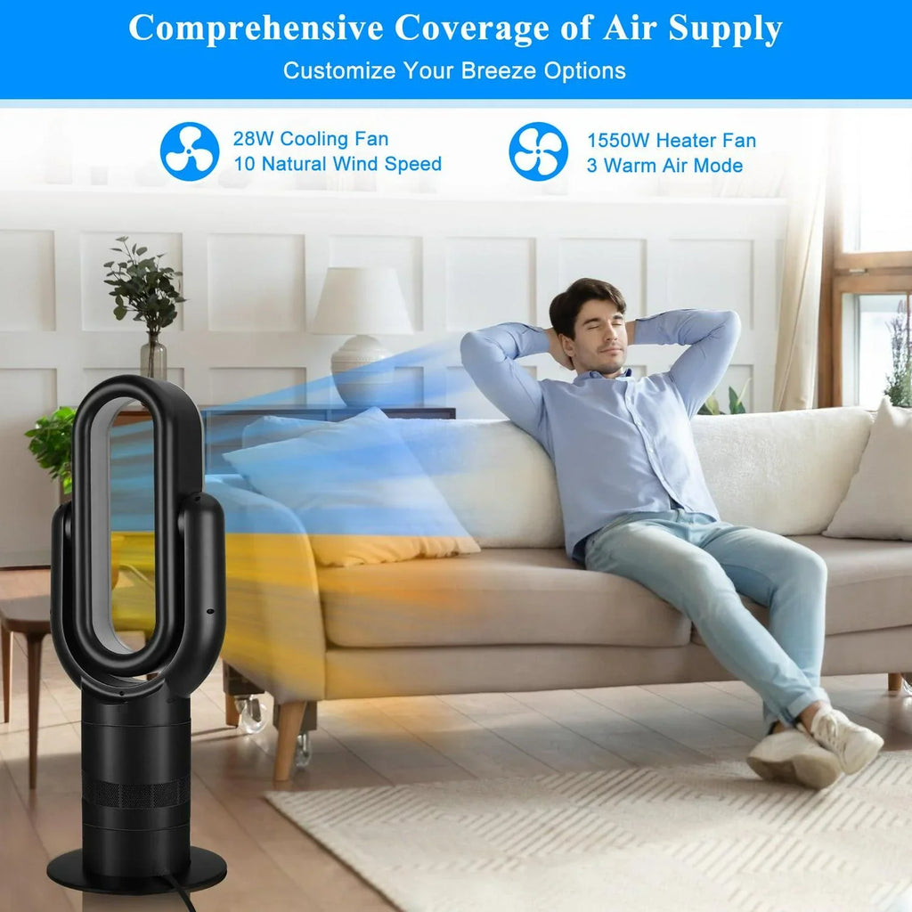 Nouveauté 2026 – Ventilateur tour sans pales Dubbin (66 cm). Chauffage et refroidissement combinés. Télécommande incluse. Noir